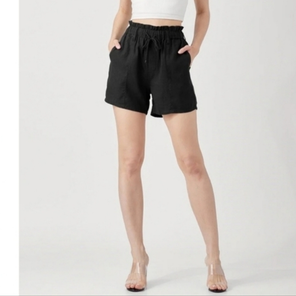 House Of Harlow 1960 Black Paperbag Linen Blend Shorts Women's Size XL